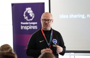 Rob Josephs speaks during the Premier League Inspires Project Development Day at the American Express Community Stadium in Brighton on the 23rd March 2022.