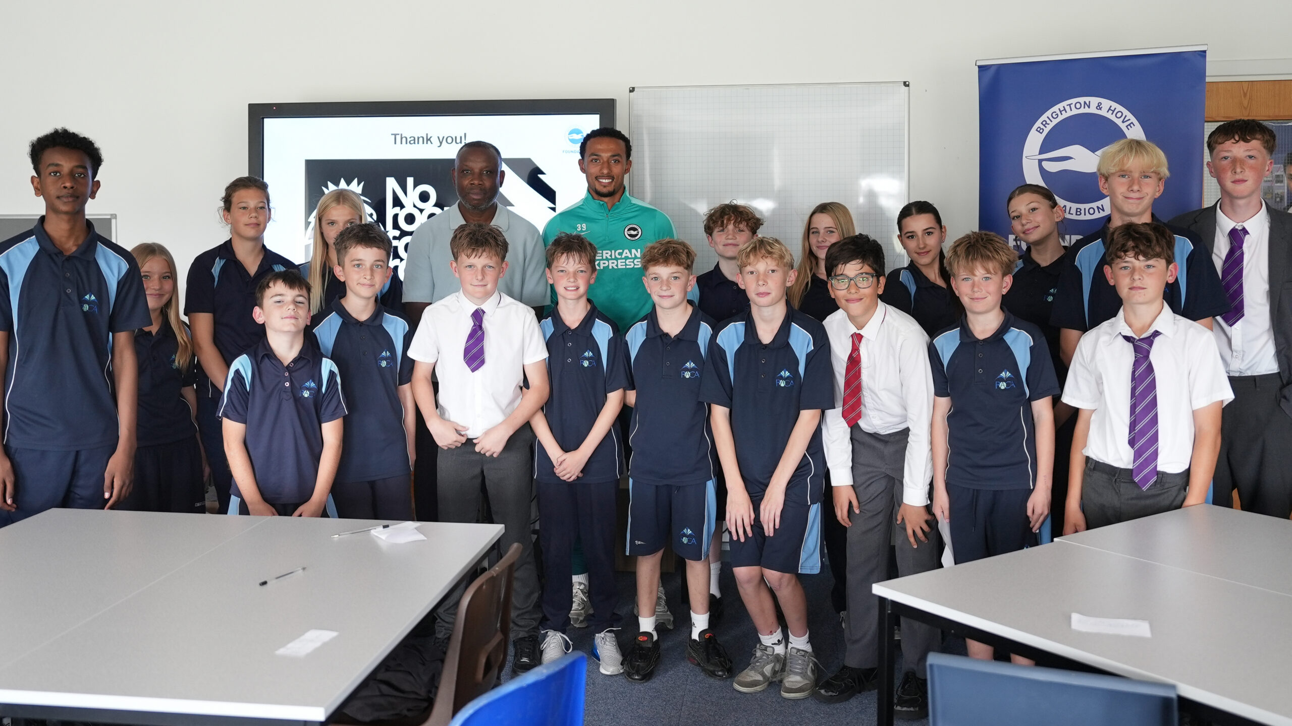 Azeez and Rosenior visit PACA students for No Room For Racism campaign
